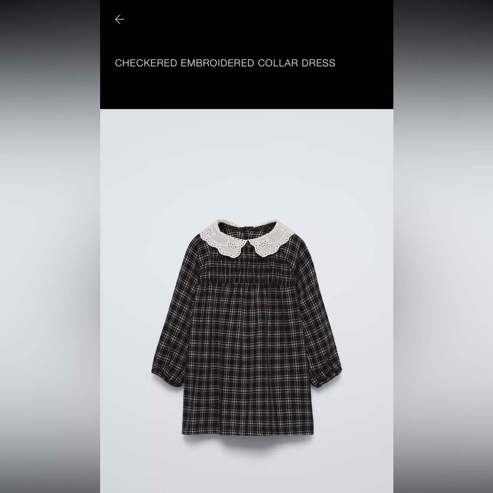 Zara girls checked embroidered collar dress, size 3
